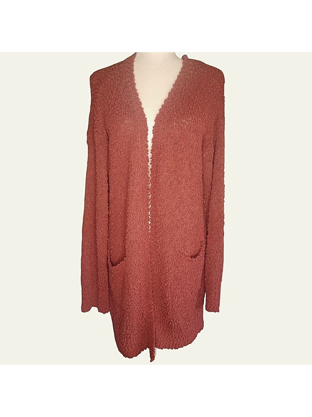 Listicle Pinkish Brown Open-Front Cardigan Popcorn Knit With Pockets
